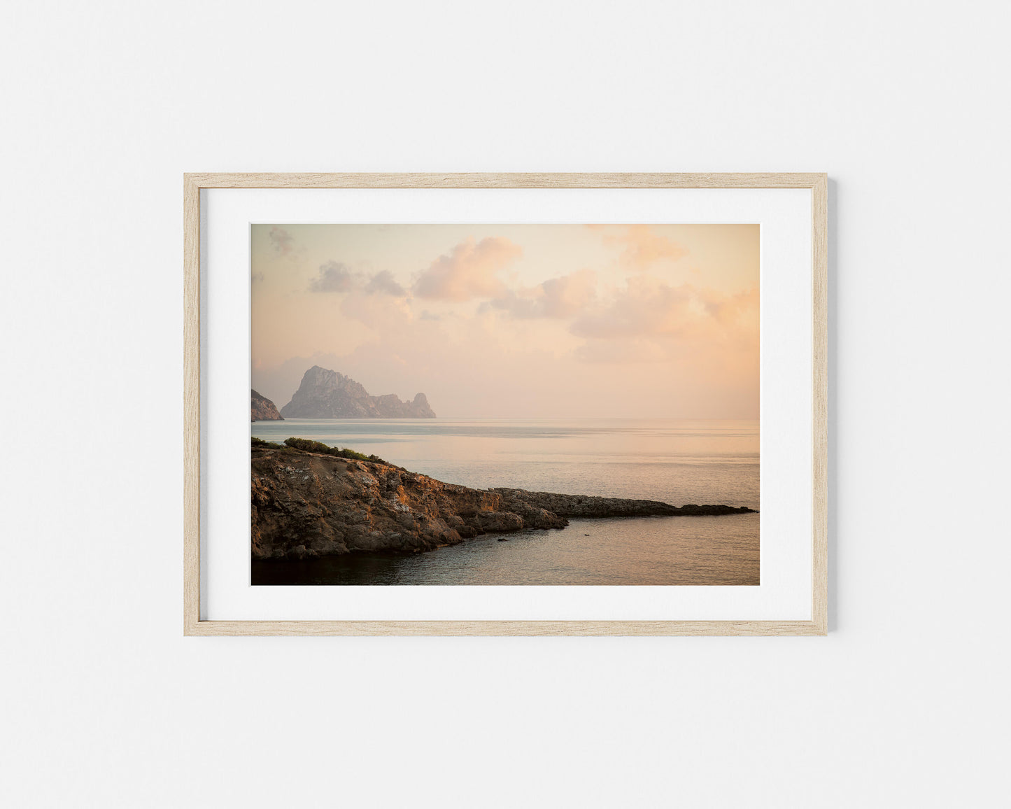 ES VEDRA PINK CLOUDS IBIZA SEASCAPES Landscape Oak Framed