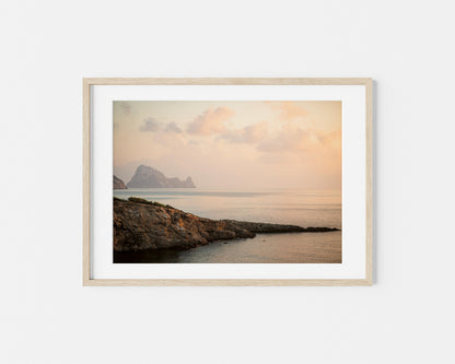 ES VEDRA PINK CLOUDS IBIZA SEASCAPES Landscape Oak Framed