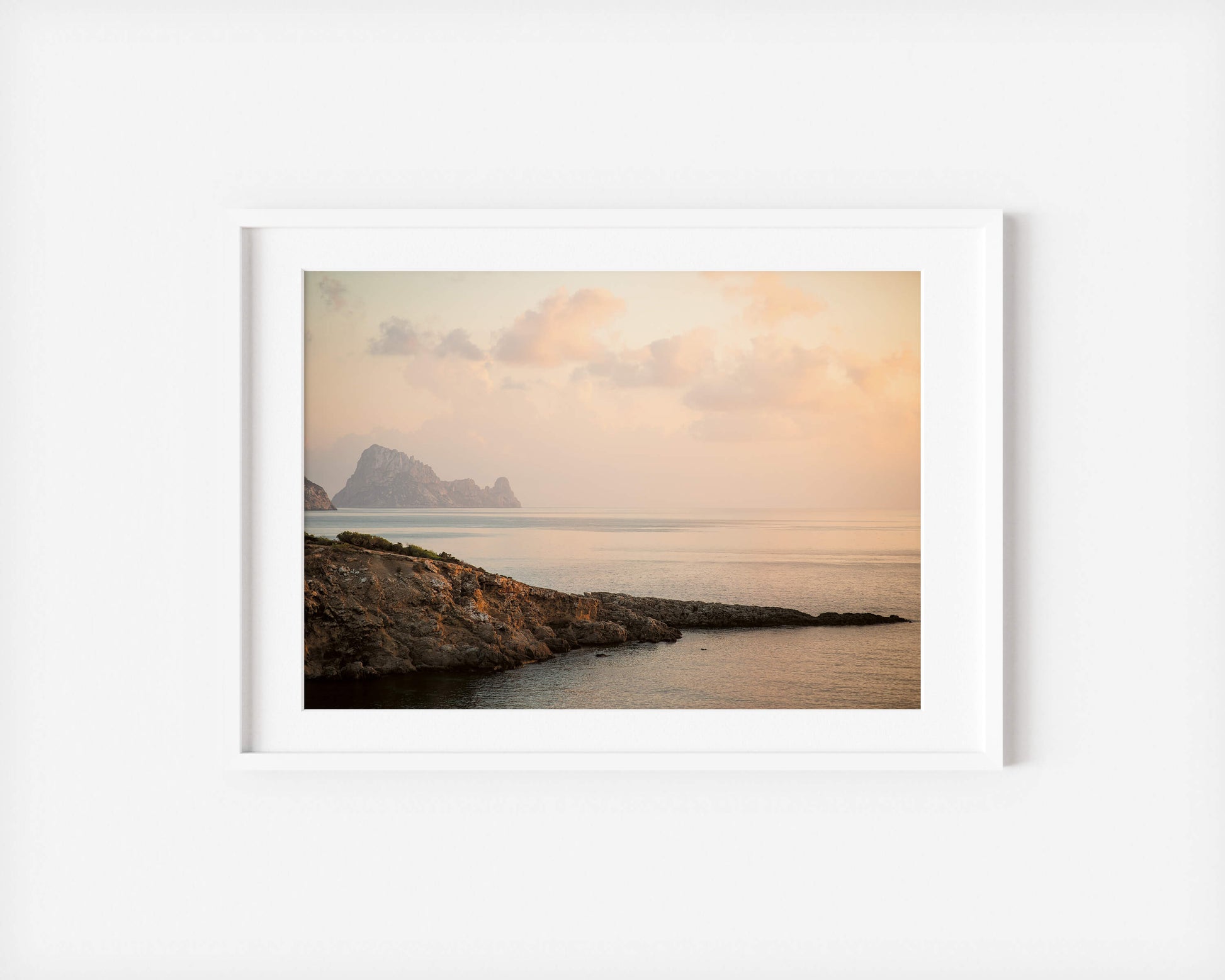 ES VEDRA PINK CLOUDS IBIZA SEASCAPES Landscape White Framed