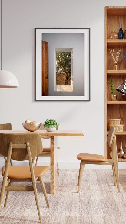 WINDOW WITH OLIVE TREE IBIZA CAMPO Portrait Black Framed Lifestyle Shot