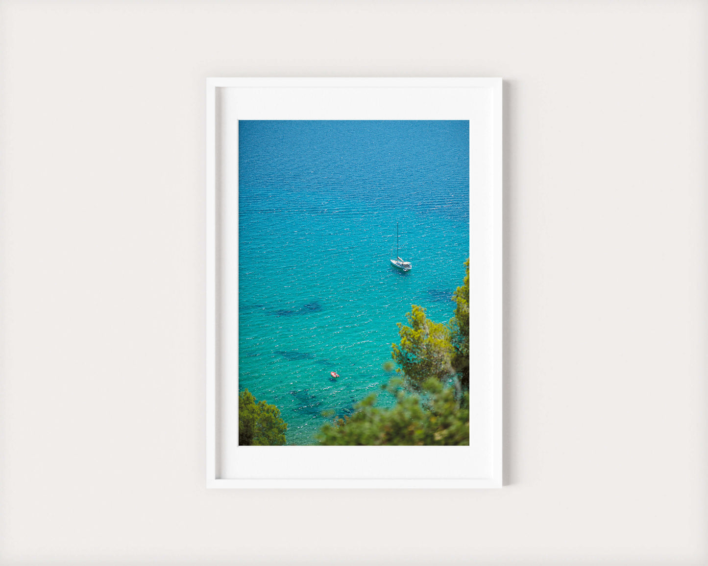 TWO BOATS IBIZA SEASCAPES Portrait White Framed