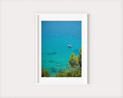 TWO BOATS IBIZA SEASCAPES Portrait White Framed