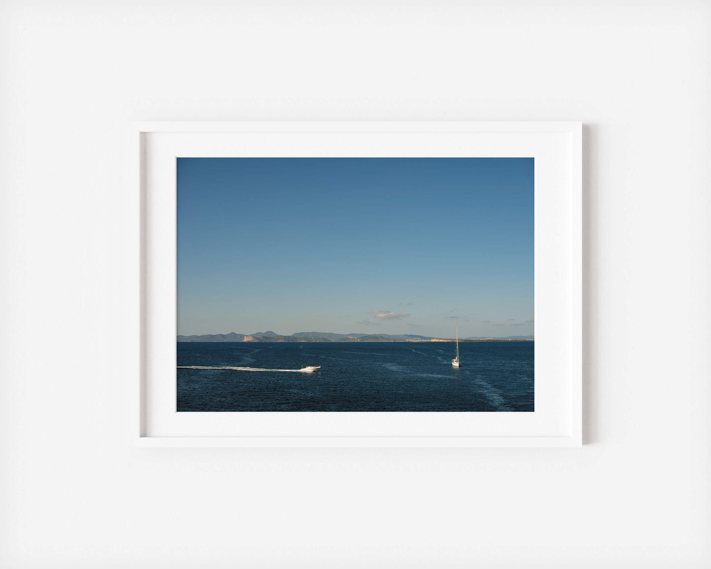 TWO BOATS FORMENTERA Landscape White Framed