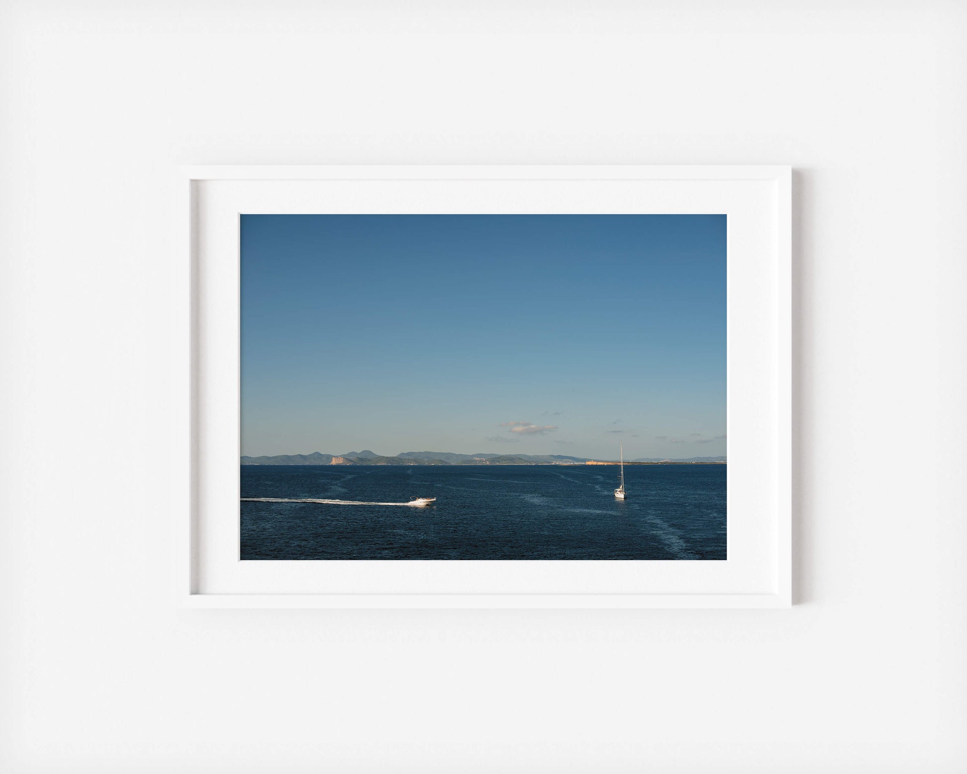 TWO BOATS FORMENTERA Landscape White Framed