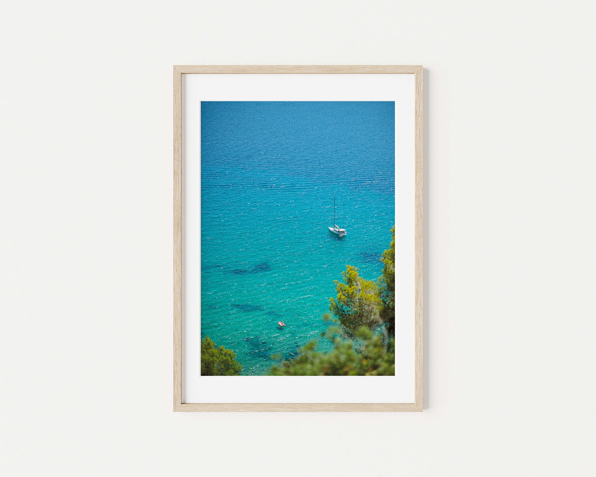 TWO BOATS IBIZA SEASCAPES Portrait Oak Framed