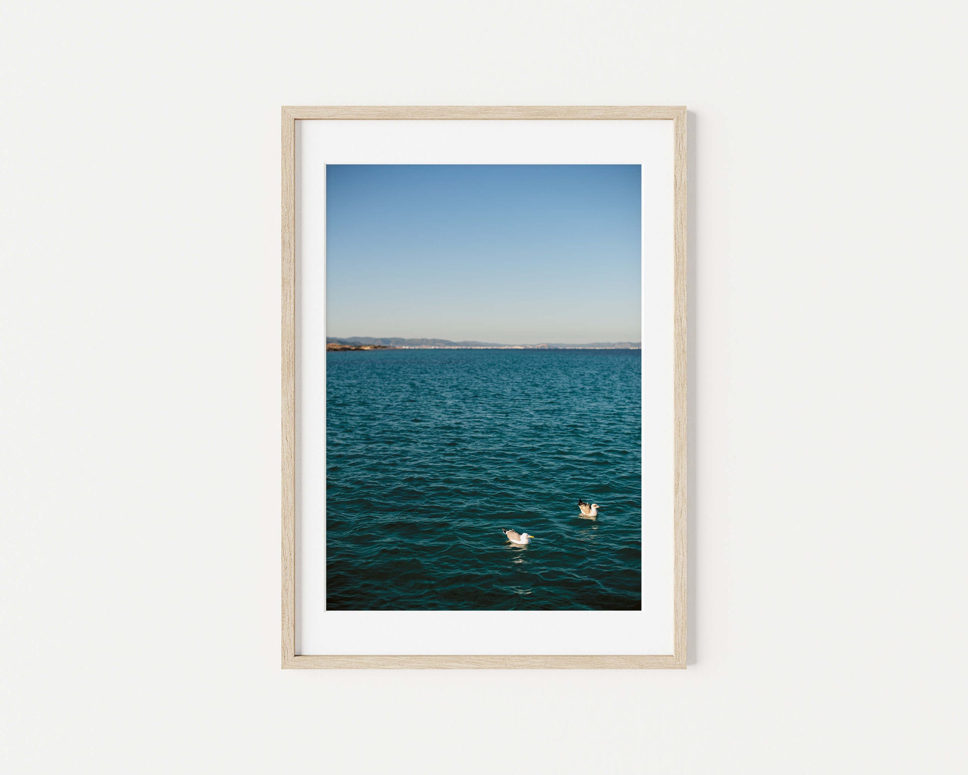 TWO GULLS IBIZA SEASCAPES Portrait Oak Framed