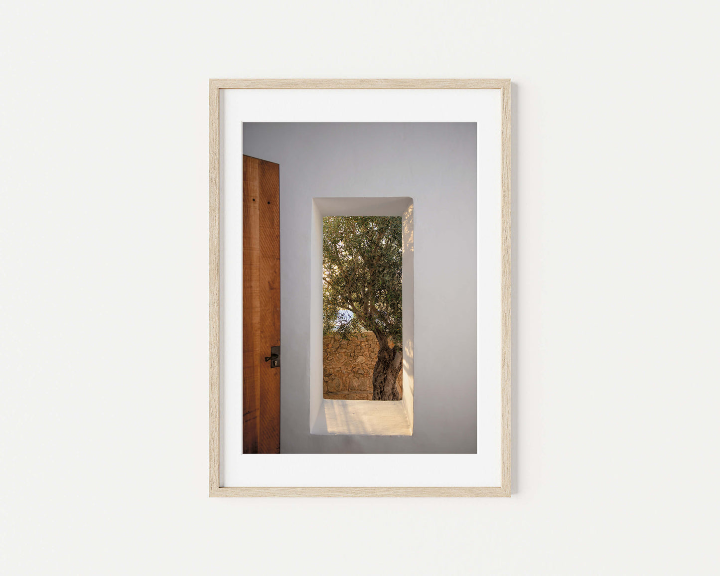 WINDOW WITH OLIVE TREE IBIZA CAMPO Portrait Oak Framed