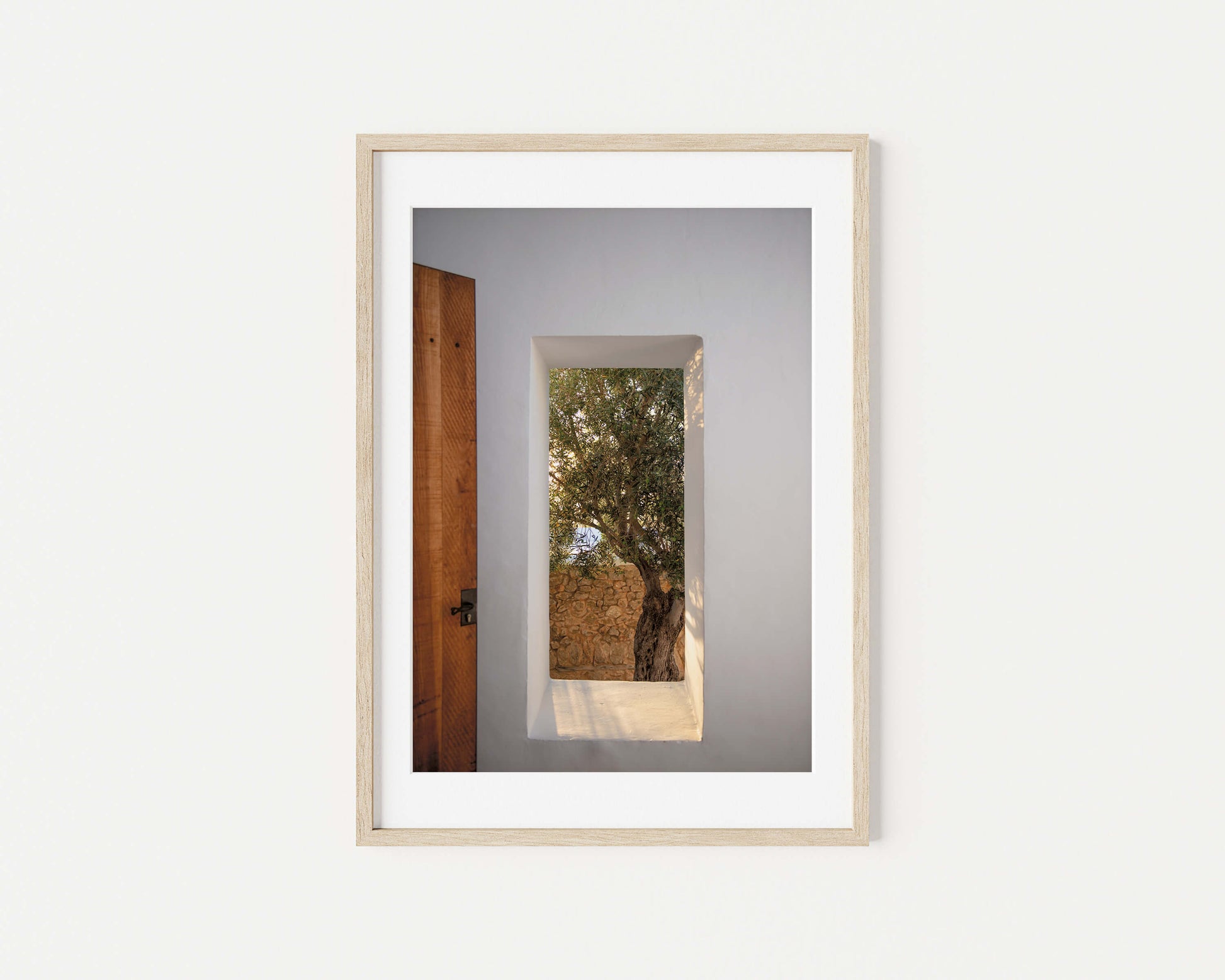 WINDOW WITH OLIVE TREE IBIZA CAMPO Portrait Oak Framed